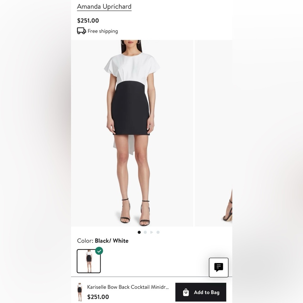 Amanda Uprichard Black and White Bow Dress